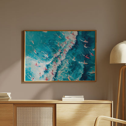 Premium Poster of Serene Ocean Surfing Scene Art Print for Wall Posters