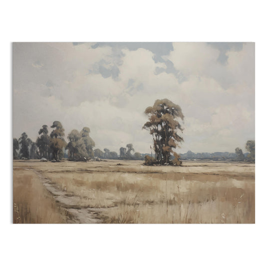 Premium Poster of Serene Open Fields and Cloudy Skies Art Posters