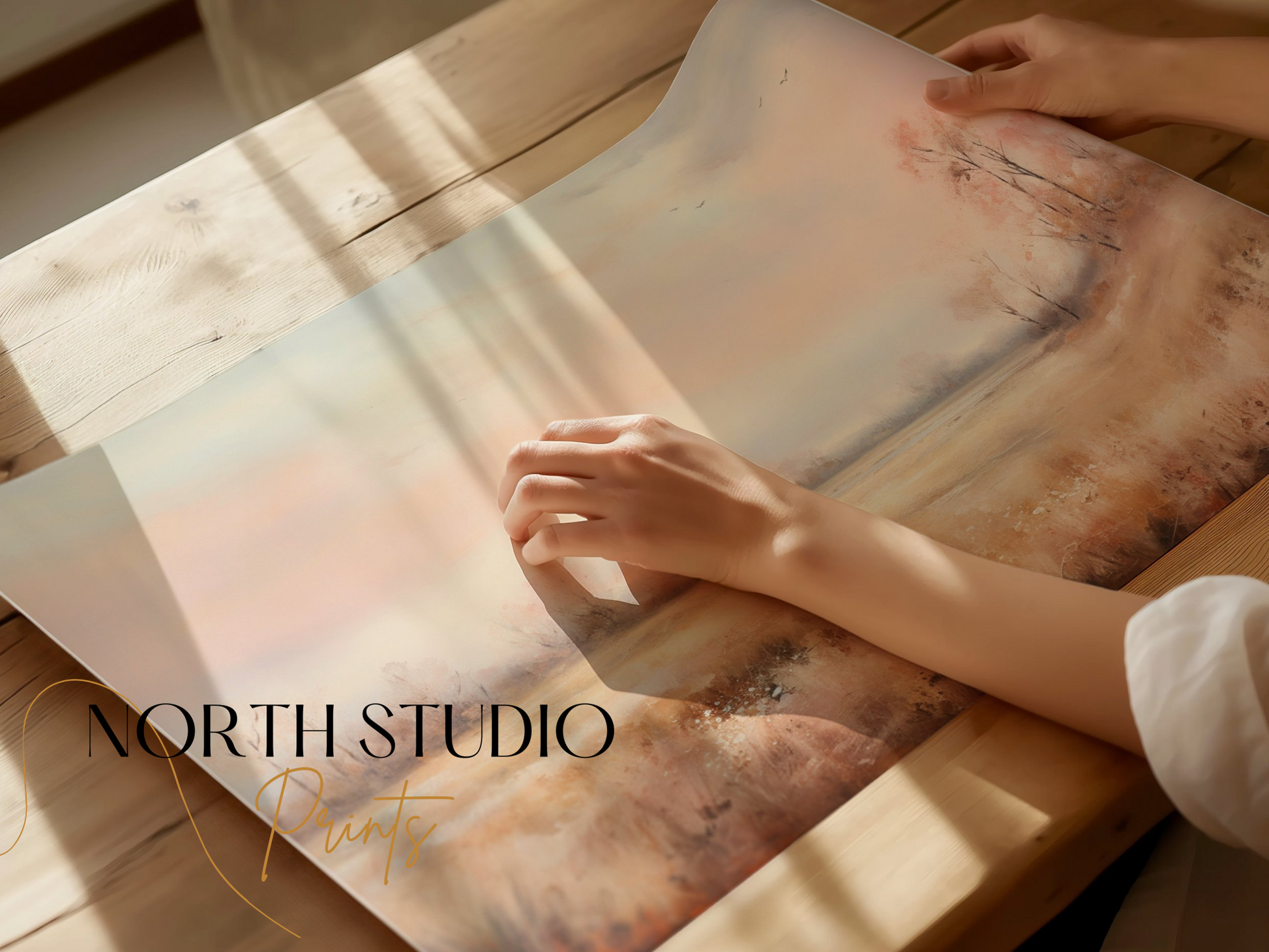 Premium Poster of Serene Pastel Landscape with Bare Trees Posters