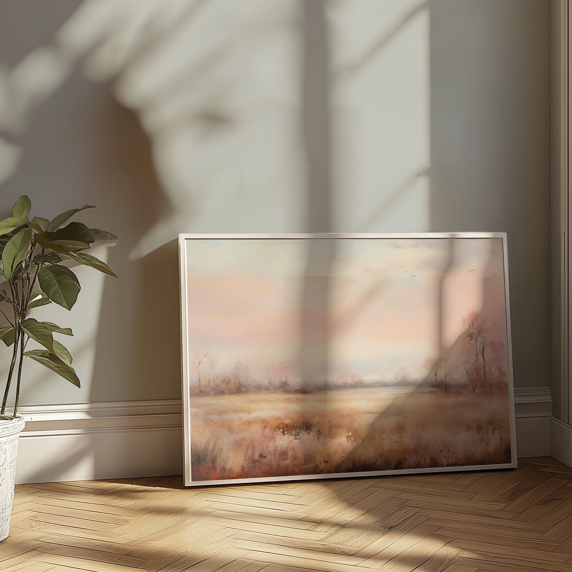 Premium Poster of Serene Pastel Landscape with Bare Trees Posters