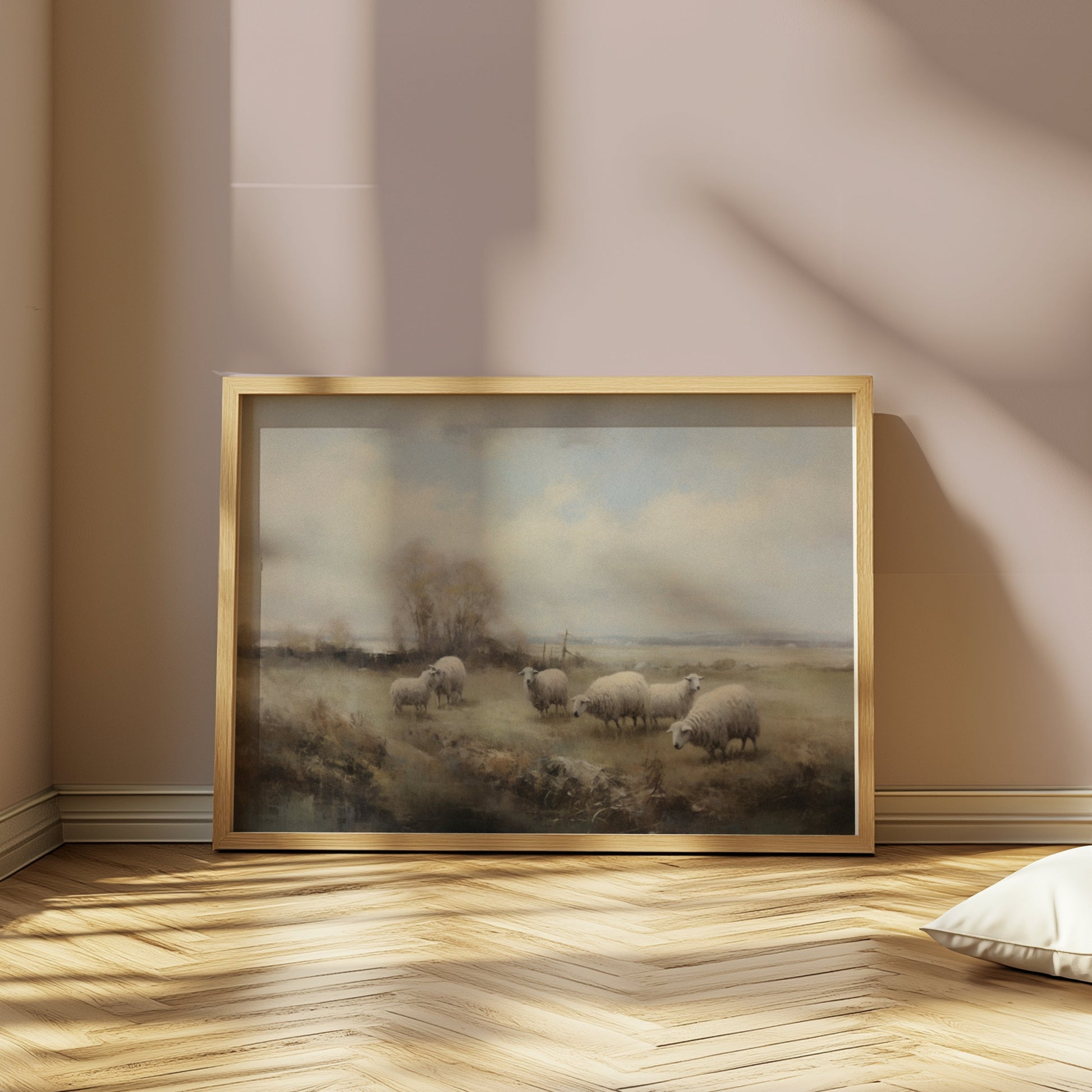 Premium Poster of Serene Pastoral Scene with Sheep Landscape Posters