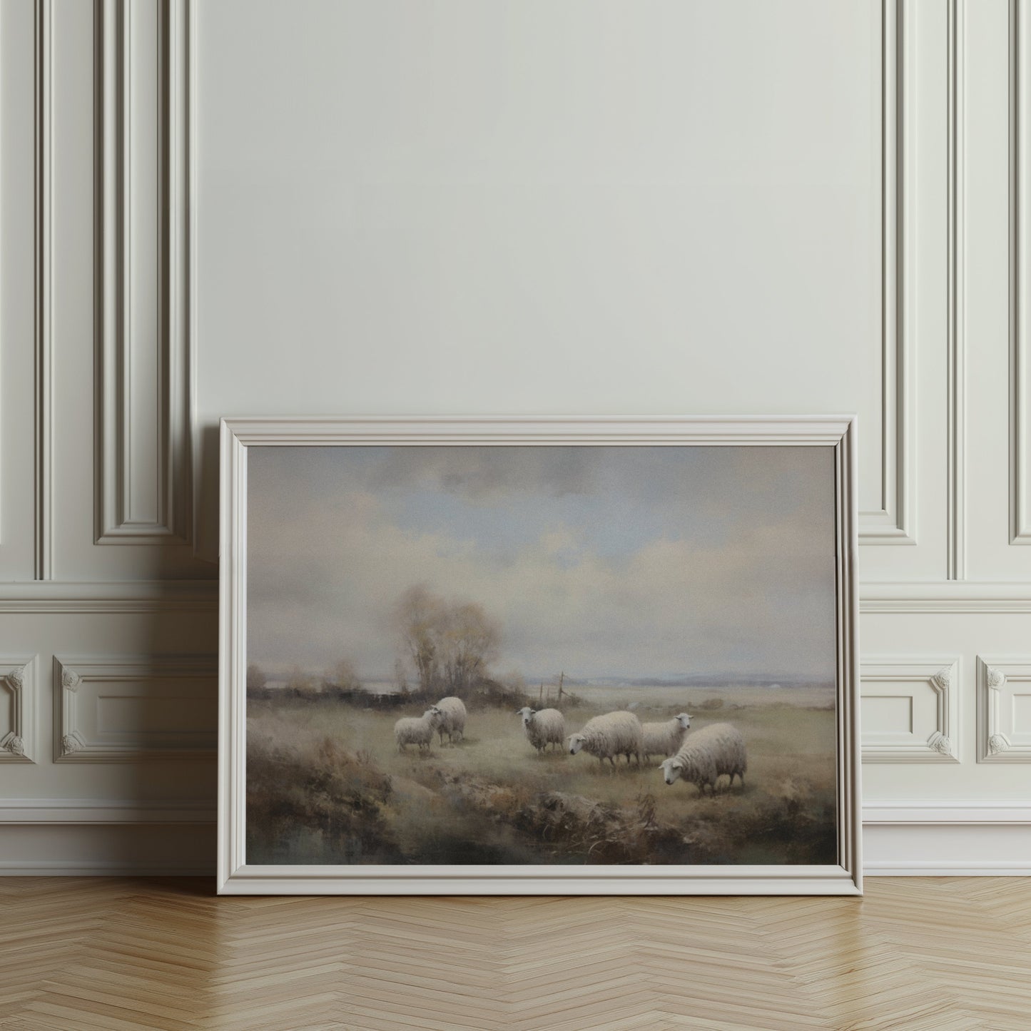 Premium Poster of Serene Pastoral Scene with Sheep Landscape Posters