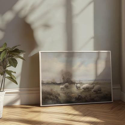Premium Poster of Serene Pastoral Scene with Sheep Landscape Posters