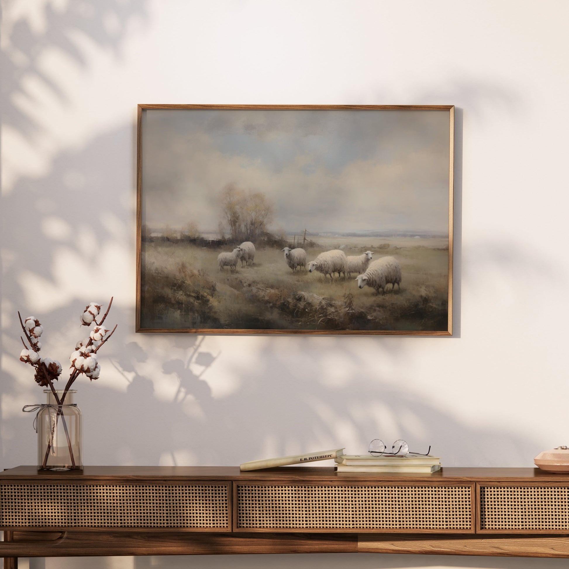 Premium Poster of Serene Pastoral Scene with Sheep Landscape Posters