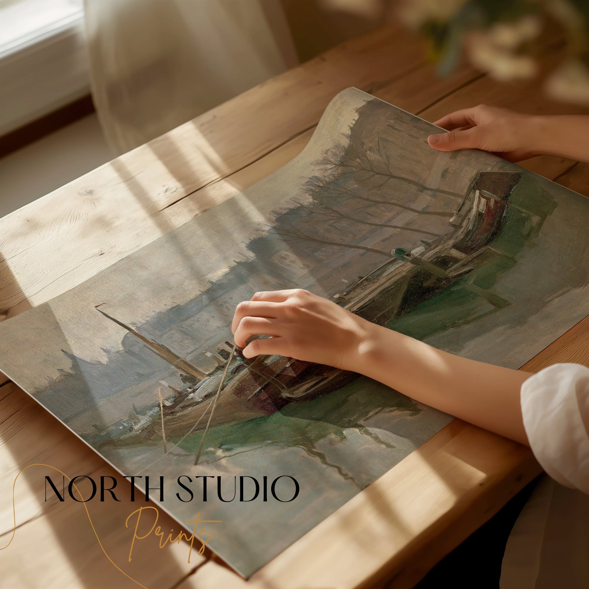 Premium Poster of Serene Riverside David S Rue Boats Landscape Art Posters