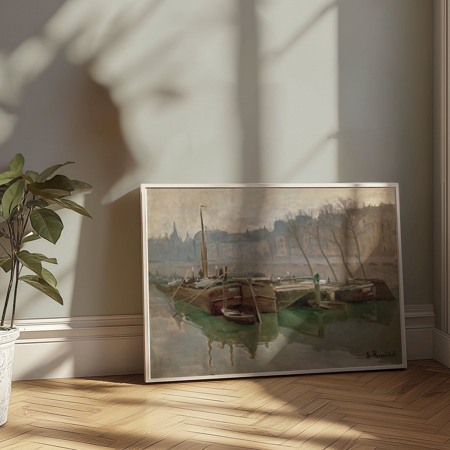 Premium Poster of Serene Riverside David S Rue Boats Landscape Art Posters