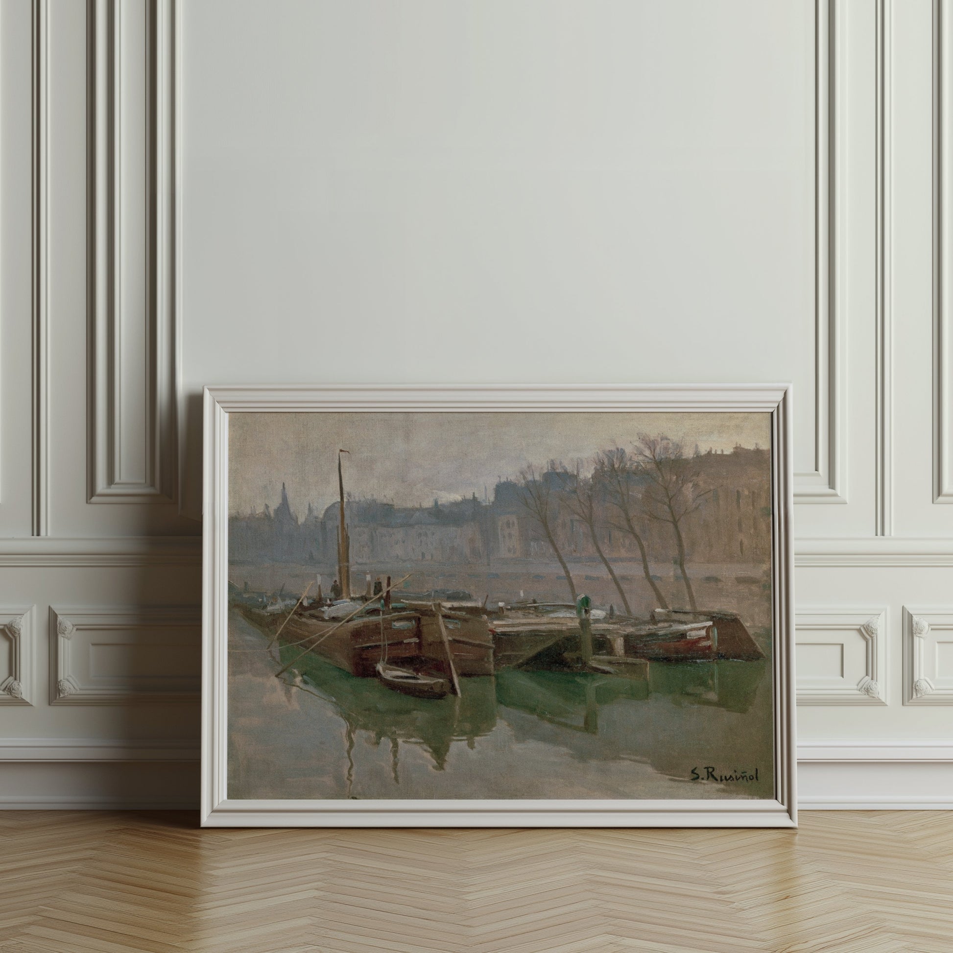 Premium Poster of Serene Riverside David S Rue Boats Landscape Art Posters