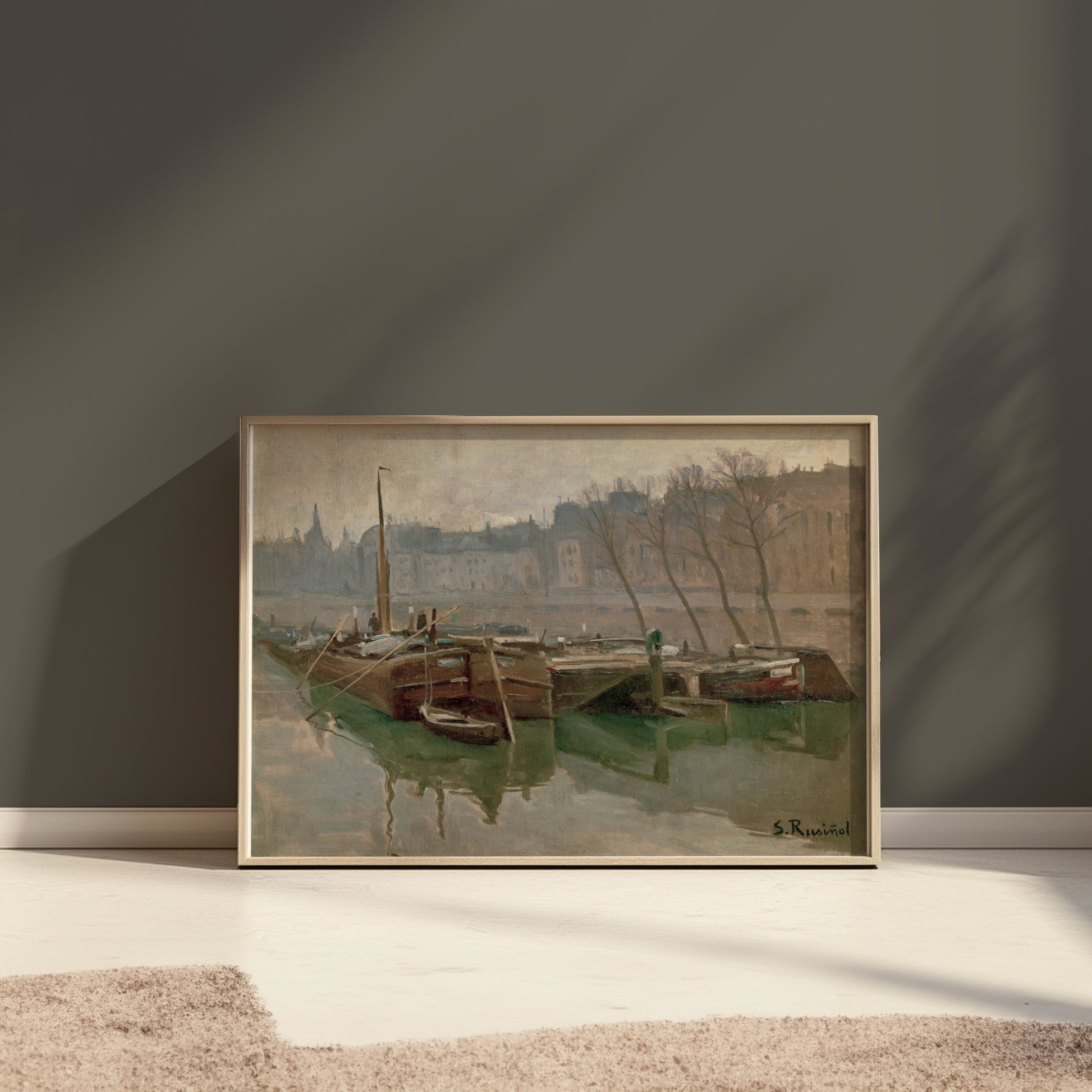Premium Poster of Serene Riverside David S Rue Boats Landscape Art Posters