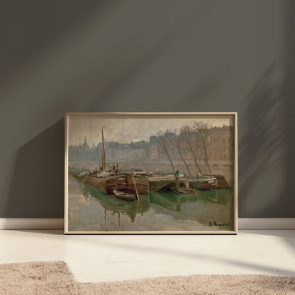 Premium Poster of Serene Riverside David S Rue Boats Landscape Art Posters