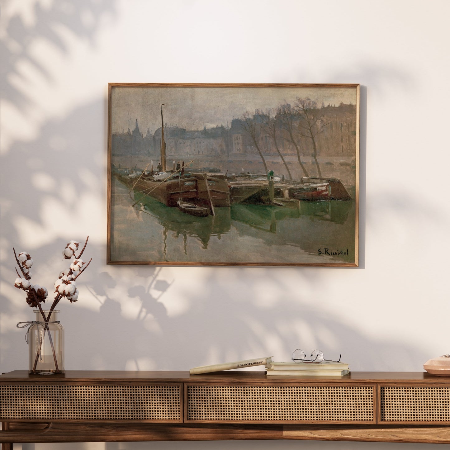 Premium Poster of Serene Riverside David S Rue Boats Landscape Art Posters