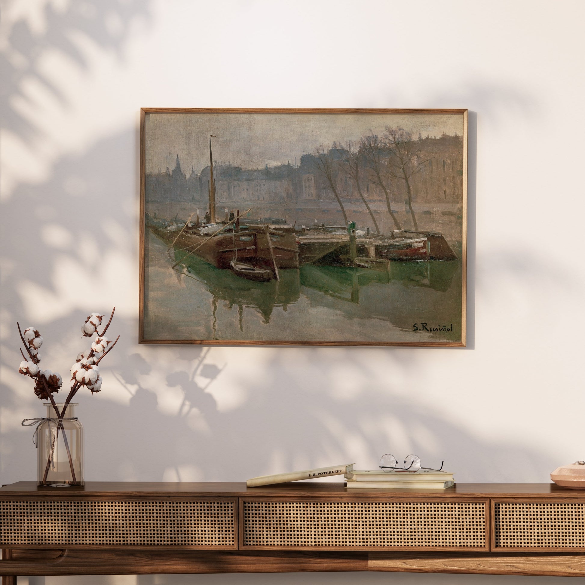 Premium Poster of Serene Riverside David S Rue Boats Landscape Art Posters