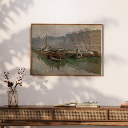 Premium Poster of Serene Riverside David S Rue Boats Landscape Art Posters