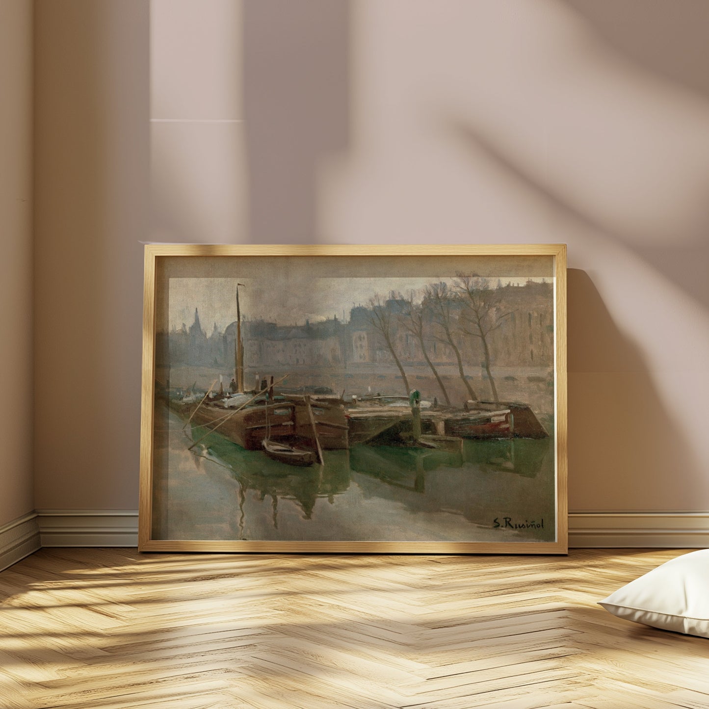 Premium Poster of Serene Riverside David S Rue Boats Landscape Art Posters