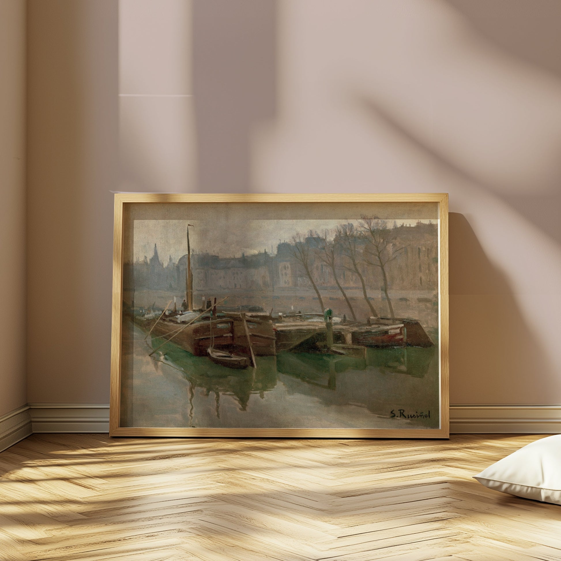 Premium Poster of Serene Riverside David S Rue Boats Landscape Art Posters