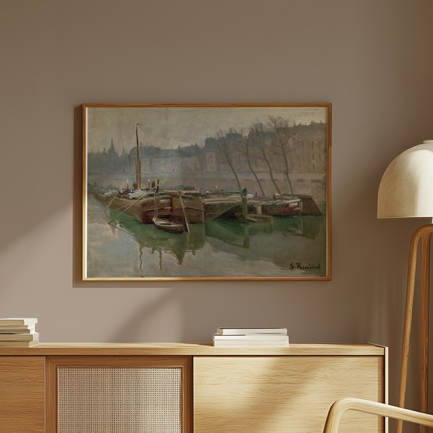 Premium Poster of Serene Riverside David S Rue Boats Landscape Art Posters