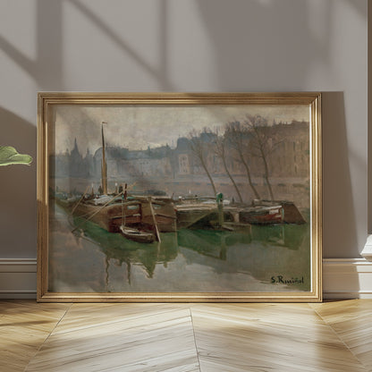 Premium Poster of Serene Riverside David S Rue Boats Landscape Art Posters