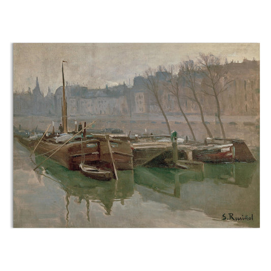 Premium Poster of Serene Riverside David S Rue Boats Landscape Art Posters