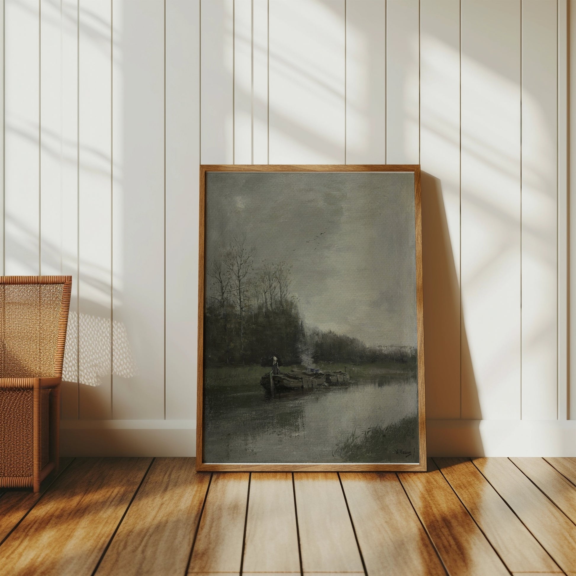Premium Poster of Serene Riverside Oil Painting Art Scenic Landscape Posters