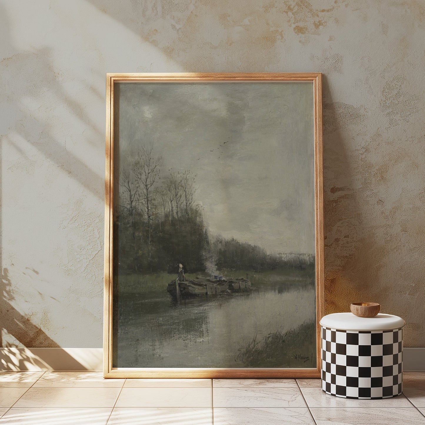 Premium Poster of Serene Riverside Oil Painting Art Scenic Landscape Posters