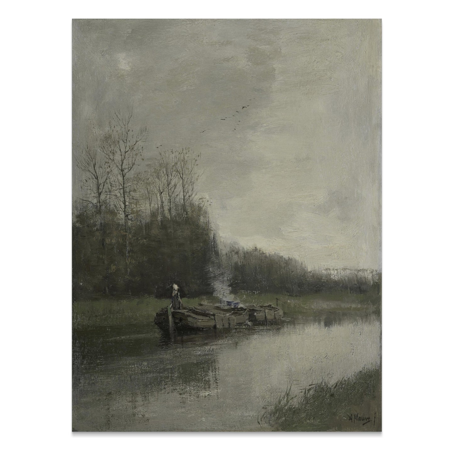 Premium Poster of Serene Riverside Oil Painting Art Scenic Landscape Posters