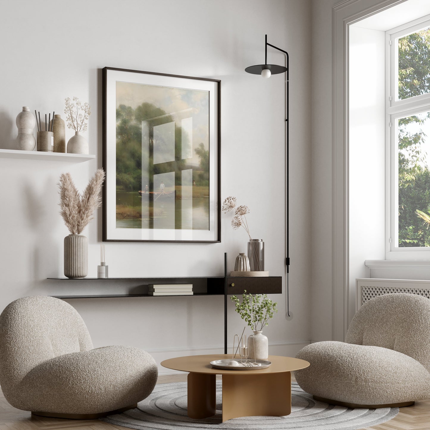 Premium Poster of Serene Riverside Rowboat Fishing Adventure Art Posters