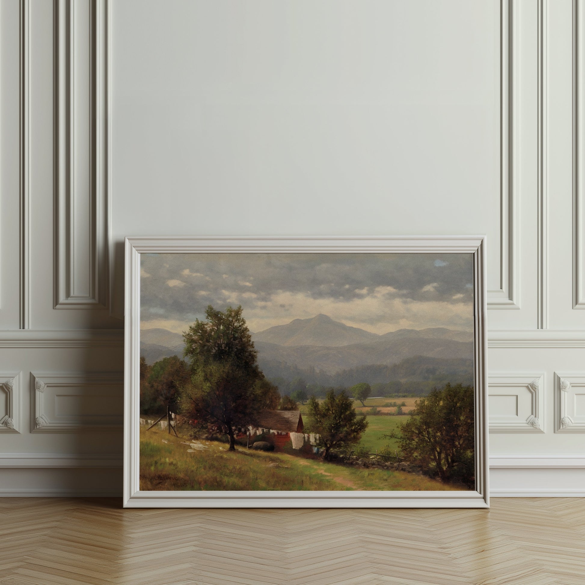 Premium Poster of Serene Rural Landscape with Mountains View Posters