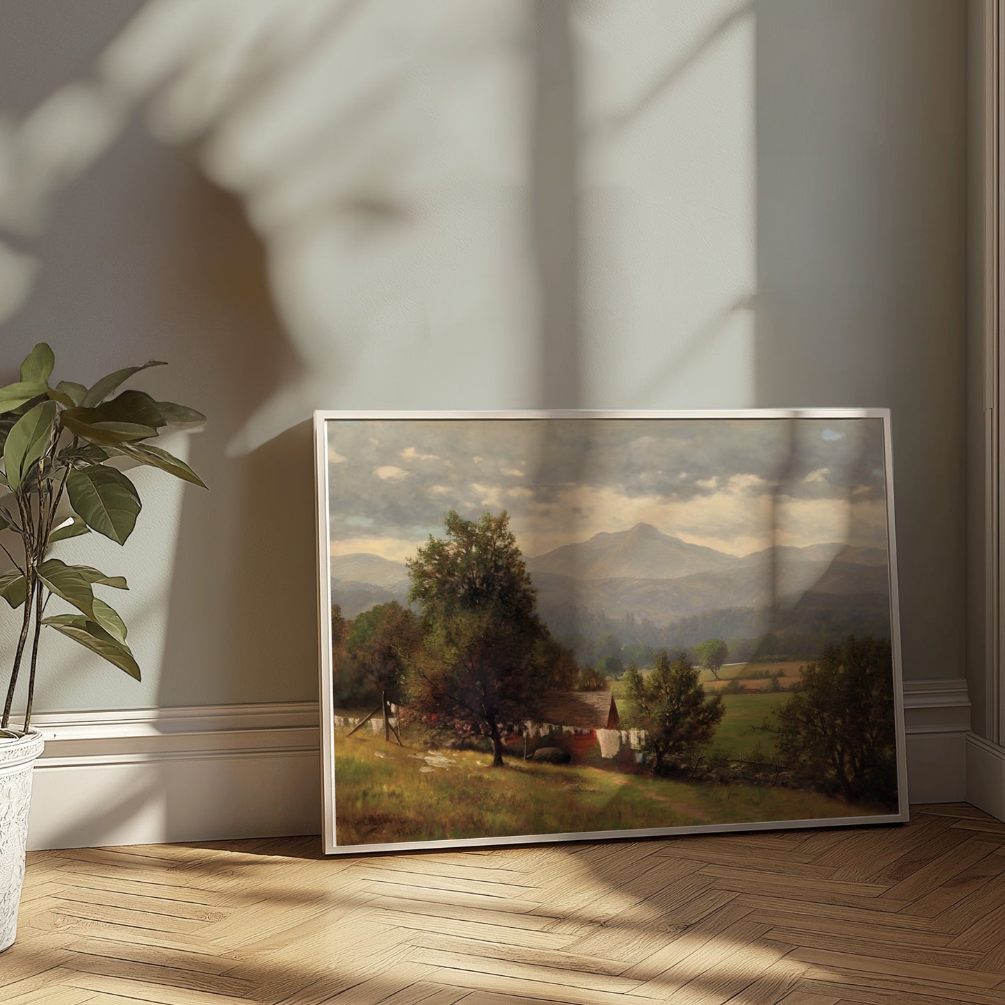 Premium Poster of Serene Rural Landscape with Mountains View Posters