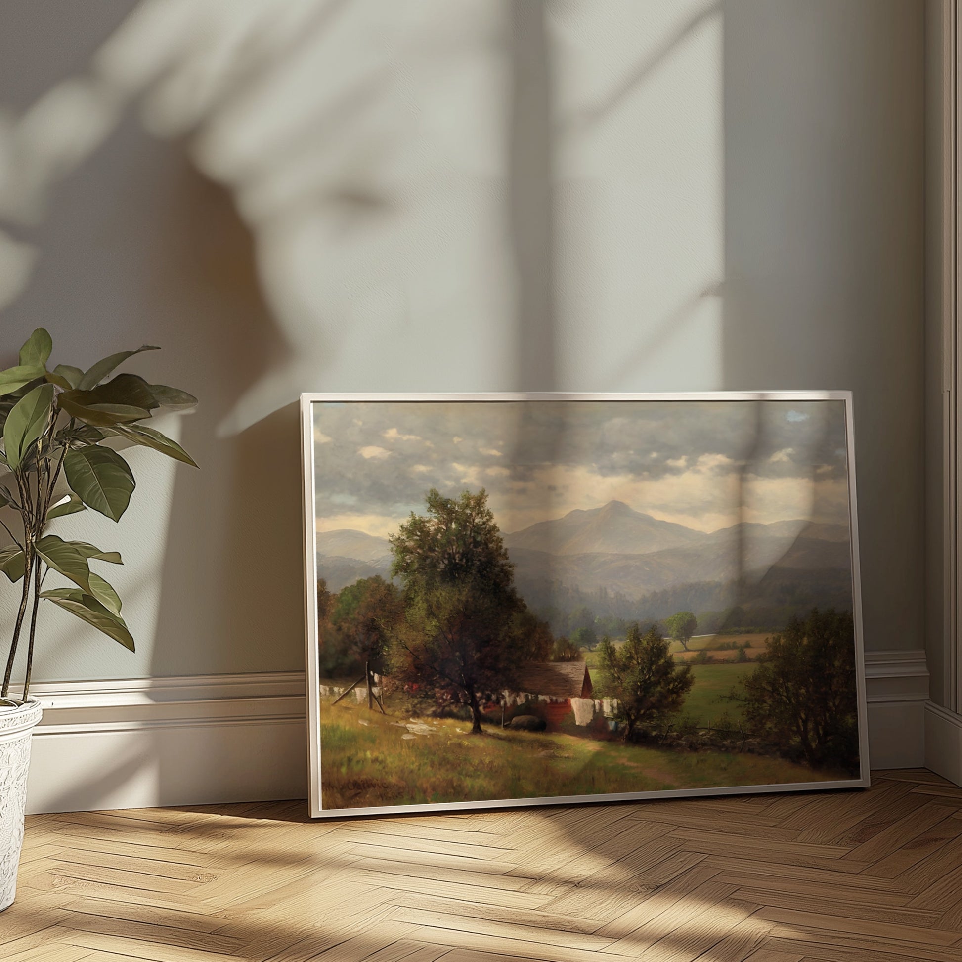 Premium Poster of Serene Rural Landscape with Mountains View Posters