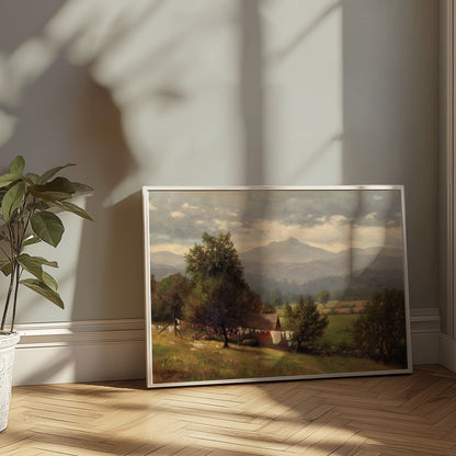 Premium Poster of Serene Rural Landscape with Mountains View Posters