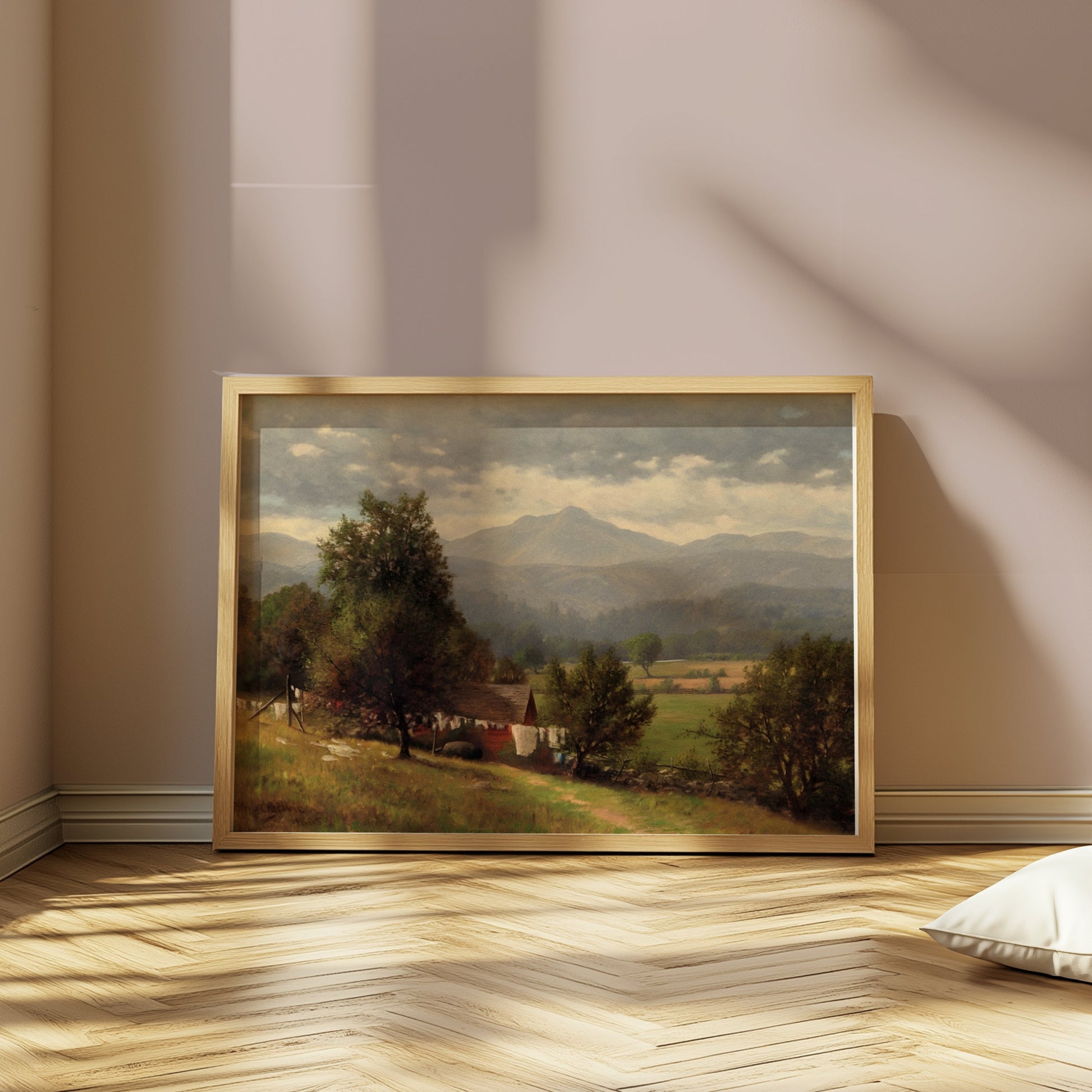 Premium Poster of Serene Rural Landscape with Mountains View Posters