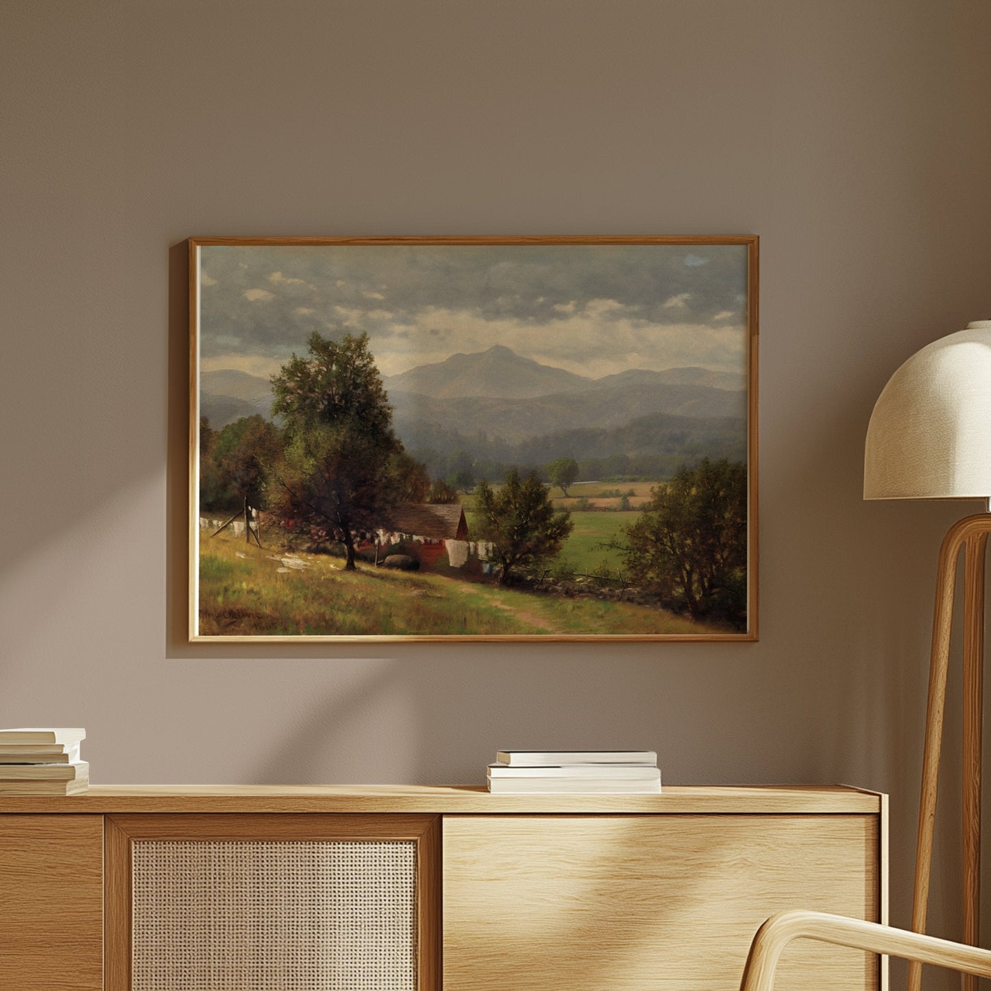 Premium Poster of Serene Rural Landscape with Mountains View Posters