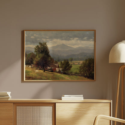Premium Poster of Serene Rural Landscape with Mountains View Posters
