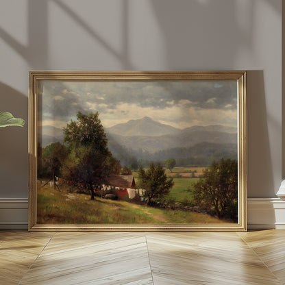Premium Poster of Serene Rural Landscape with Mountains View Posters