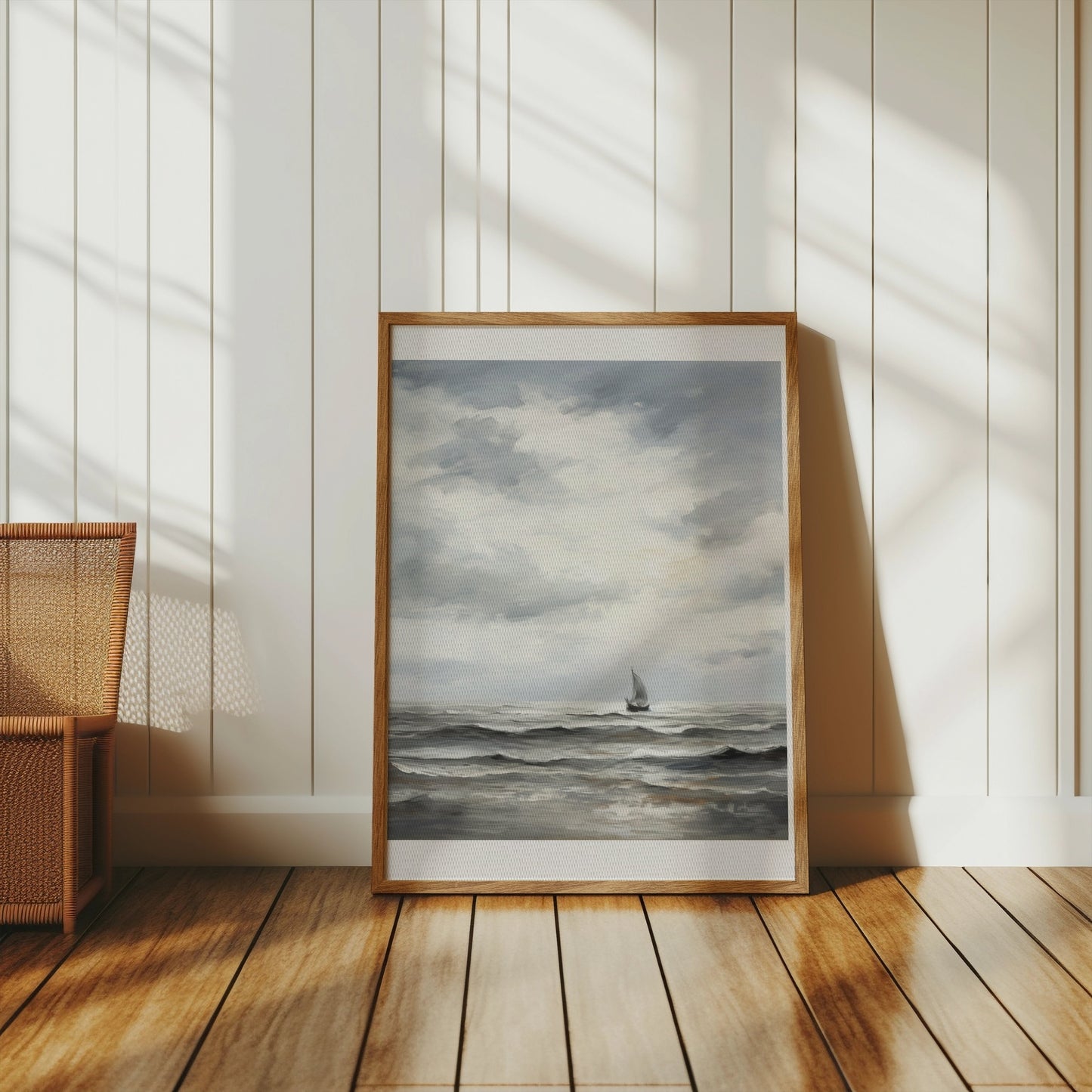 Premium Poster of Serene Seascape with Sailboat in Gentle Ocean Scene Posters