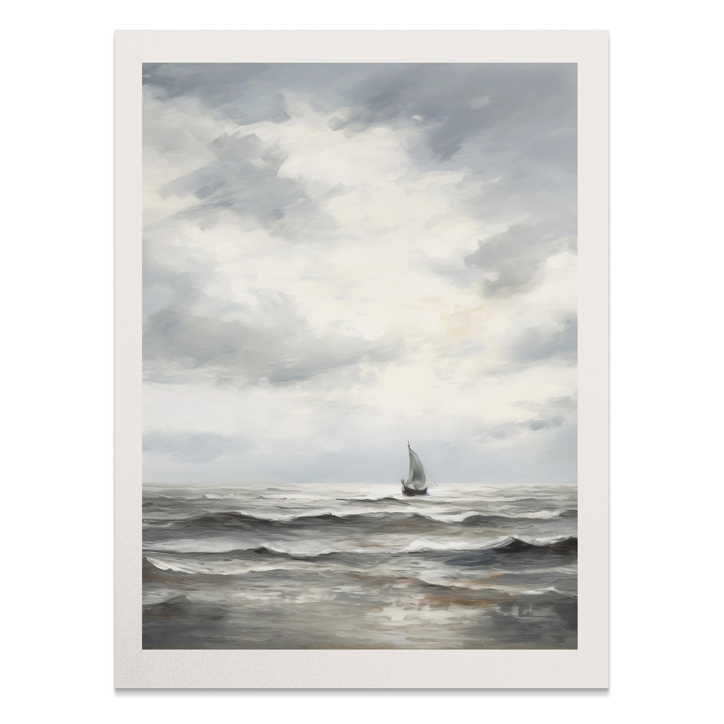 Premium Poster of Serene Seascape with Sailboat in Gentle Ocean Scene Posters