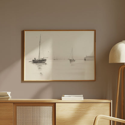 Premium Poster of Serene Seascape with Sailboats and Dock Art Posters