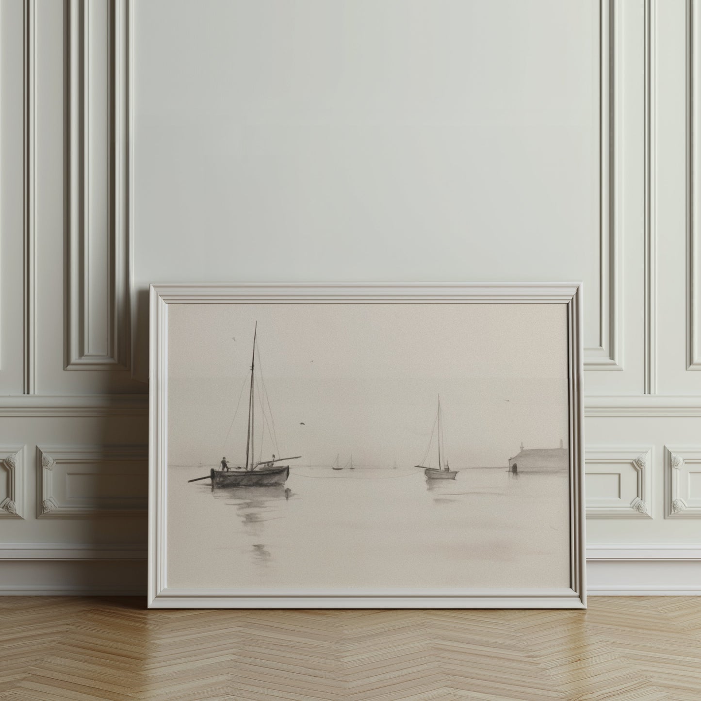 Premium Poster of Serene Seascape with Sailboats and Dock Art Posters