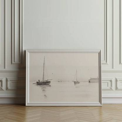 Premium Poster of Serene Seascape with Sailboats and Dock Art Posters