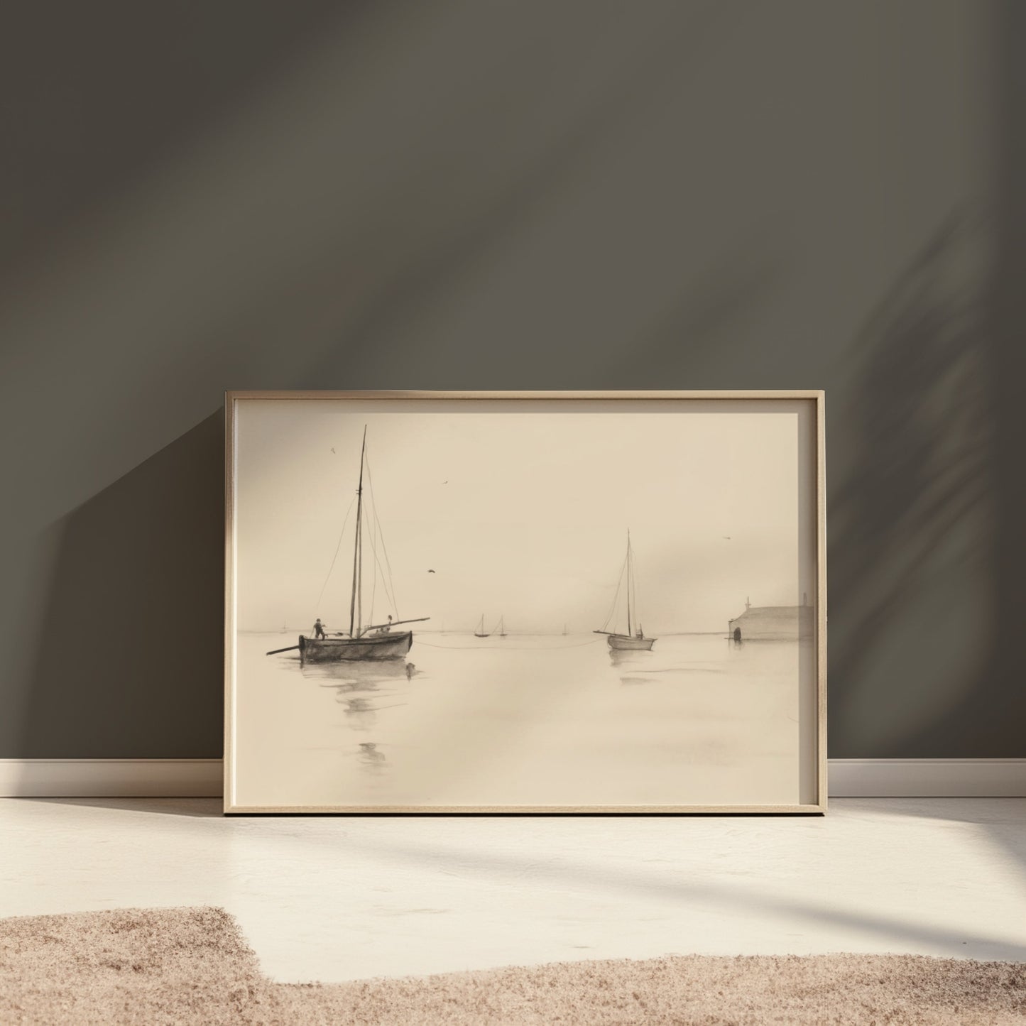 Premium Poster of Serene Seascape with Sailboats and Dock Art Posters