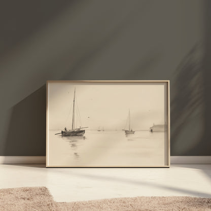 Premium Poster of Serene Seascape with Sailboats and Dock Art Posters