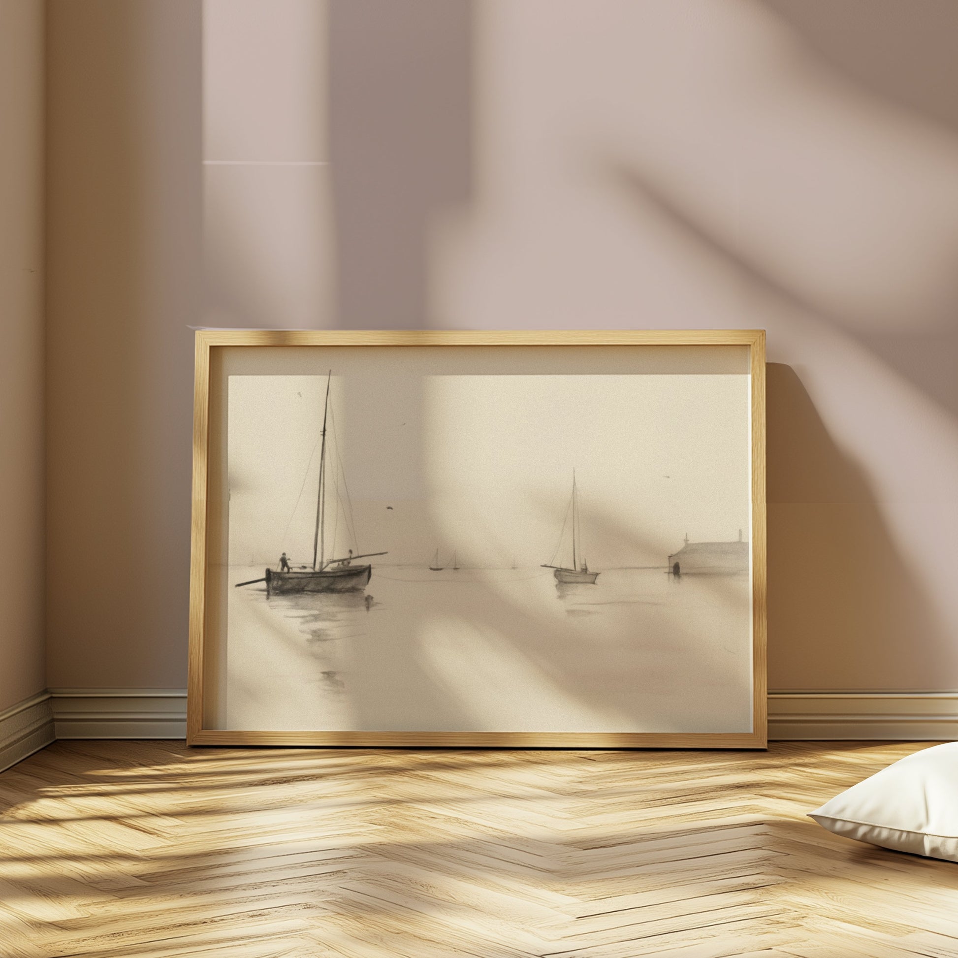 Premium Poster of Serene Seascape with Sailboats and Dock Art Posters