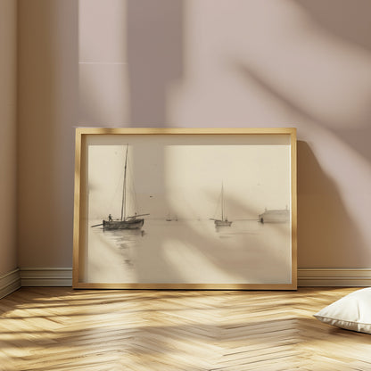 Premium Poster of Serene Seascape with Sailboats and Dock Art Posters