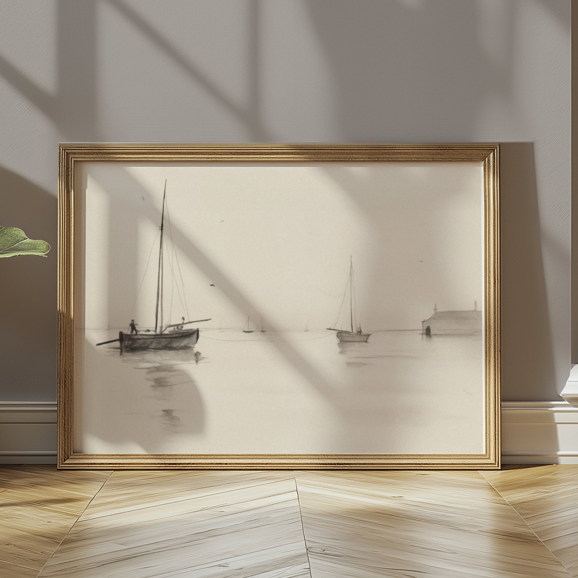 Premium Poster of Serene Seascape with Sailboats and Dock Art Posters