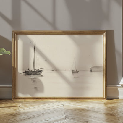 Premium Poster of Serene Seascape with Sailboats and Dock Art Posters