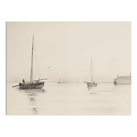 Premium Poster of Serene Seascape with Sailboats and Dock Art Posters