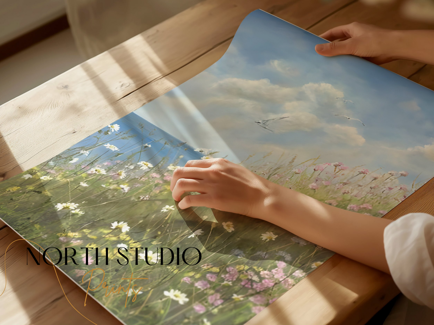 Premium Poster of Serene Seaside Floral Landscape Art Print for Your Wall Posters