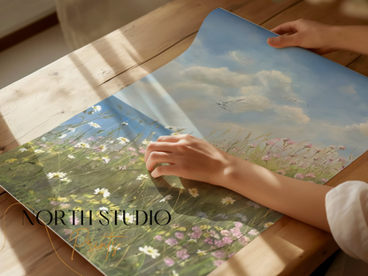 Premium Poster of Serene Seaside Floral Landscape Art Print for Your Wall Posters