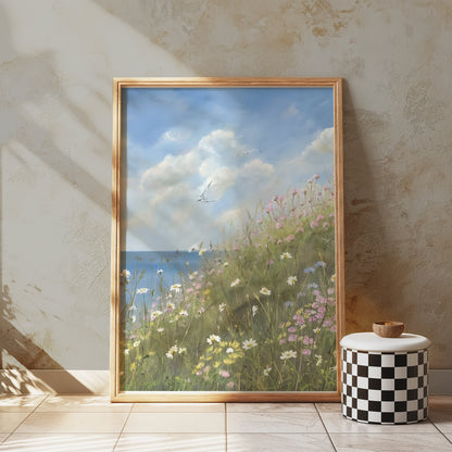 Premium Poster of Serene Seaside Floral Landscape Art Print for Your Wall Posters