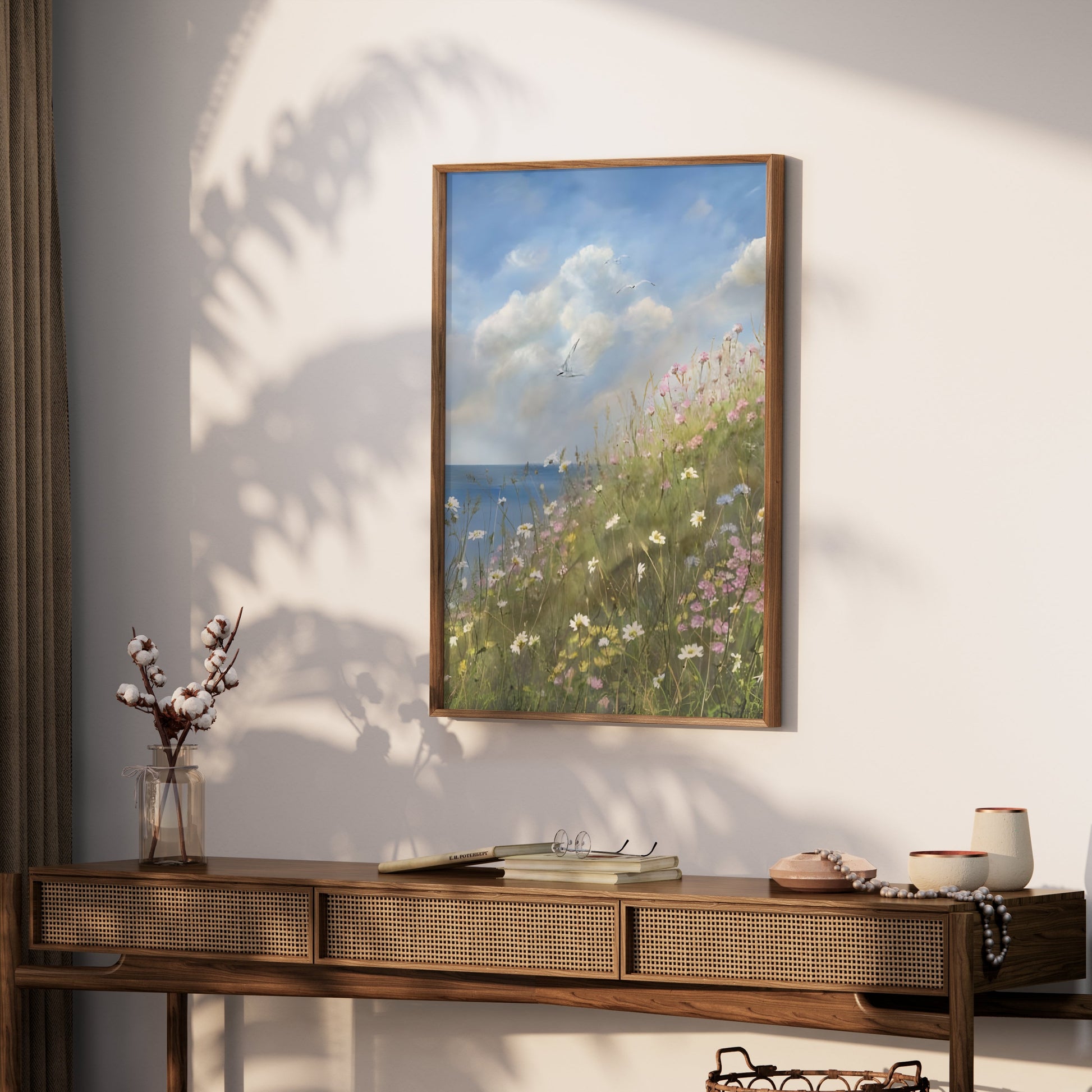 Premium Poster of Serene Seaside Floral Landscape Art Print for Your Wall Posters