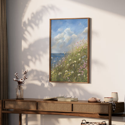 Premium Poster of Serene Seaside Floral Landscape Art Print for Your Wall Posters
